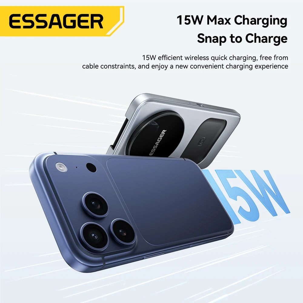 ESSAGER 15W 3-in-1 Magnetic Wireless Charging Station Foldable Phone Stand Charger for iPhone AirPods Watch Fast Charging Holder