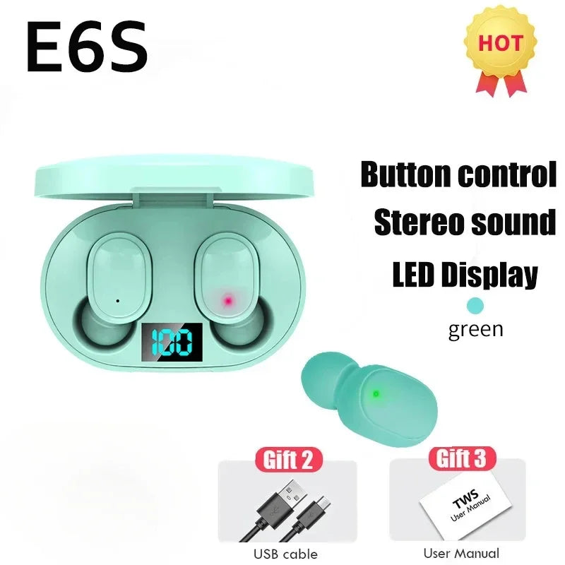 E6S Air Pro Fone Bluetooth Earphones Wireless Headphones LED Display Noise Cancelling Earbuds by Mic Wireless Bluetooth Headset