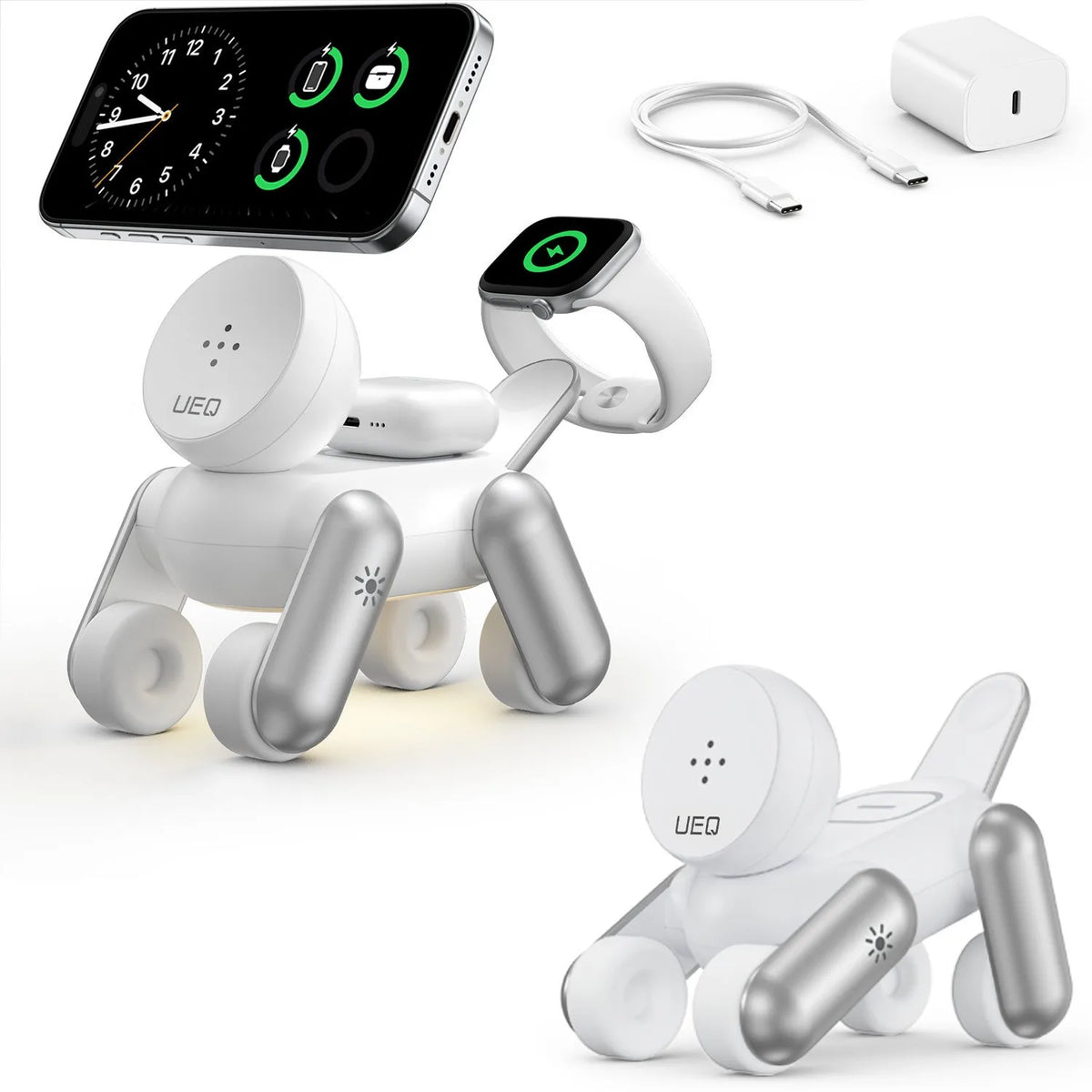3-in-1 Magnetic Wireless Charger Portable MagSafe Robot Dog Holder Multi-Function Fast Charging Station for Phone Watch Earbuds