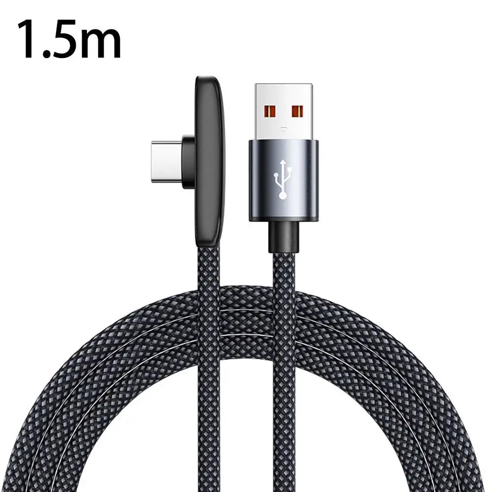 Type C Charging Cable 90 Degree Right Angle Braided Wire 100W Super Fast Charging Wear Resistant Data Cable For Mobile Gaming