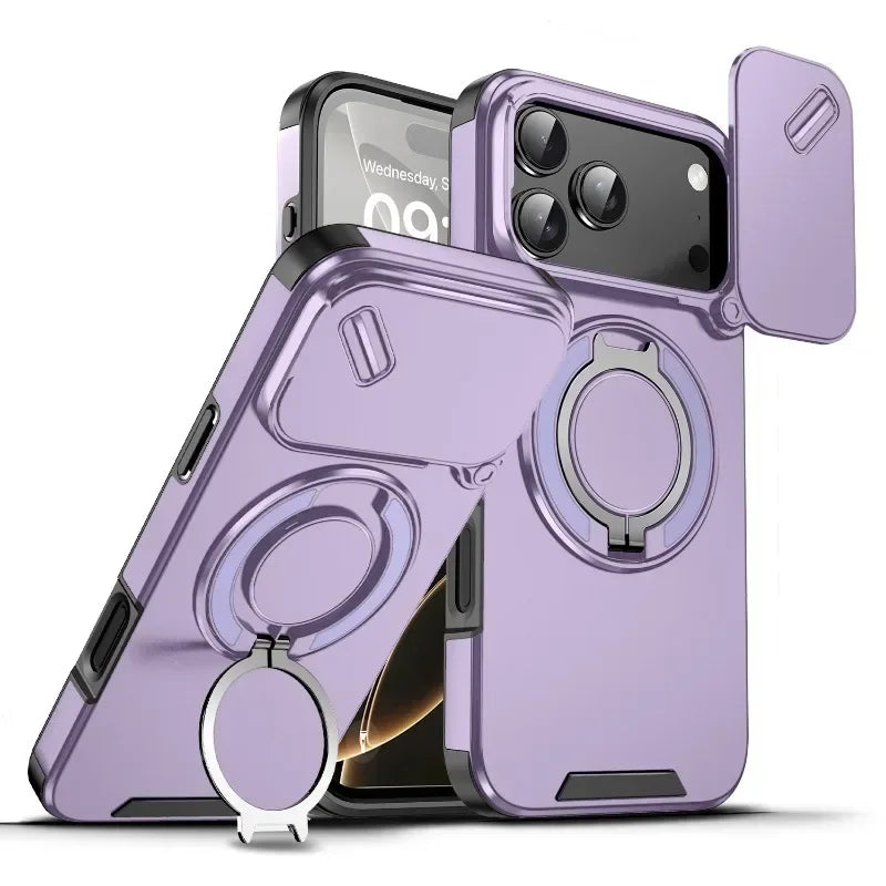 Heavy Duty Rugged Armor Magnetic Bracket Phone Case For iPhone 17 Pro Max 17 Air  17Pro Slide Camera Protection shockproof Cover