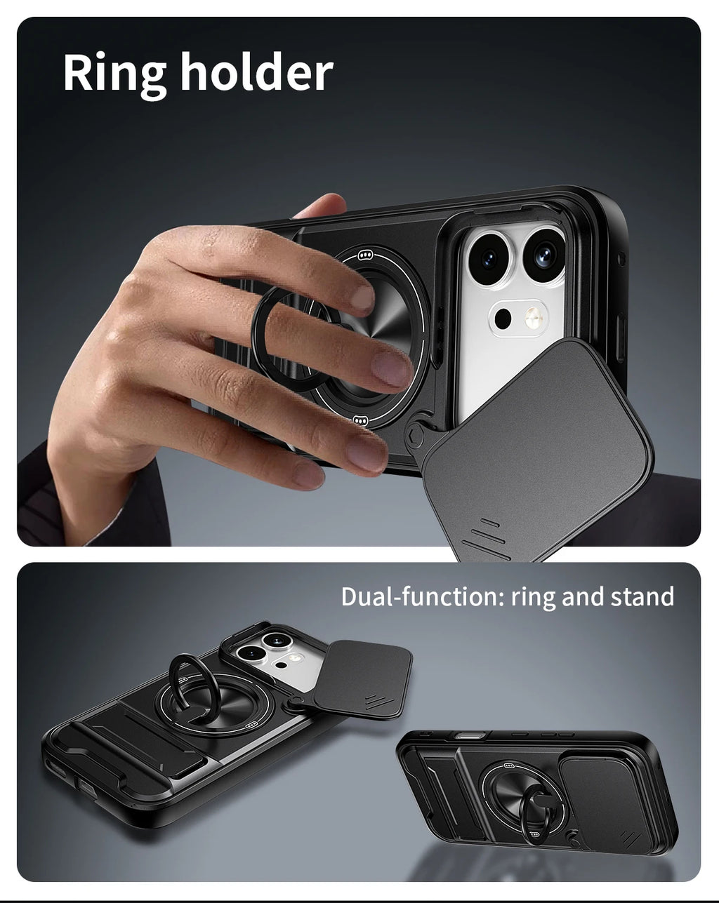 For Honor 600/Honor 600 Pro Armored hard shell 360°rotating magnetic ring holder phone case protective cover