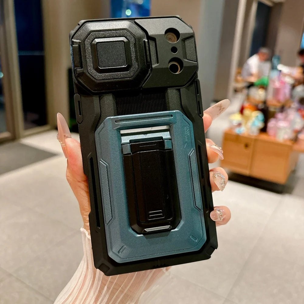 Phone Case For iPhone 17 16 15 14 13 Pro Max Plus Heavy Duty Protection With Sliding Camera Cover And Card Clip Cover Shockproof