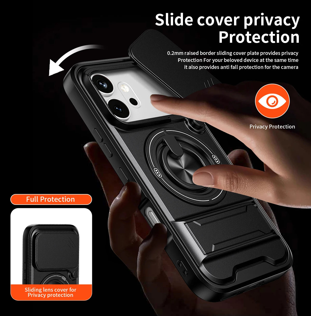 For Honor 600/Honor 600 Pro Armored hard shell 360°rotating magnetic ring holder phone case protective cover