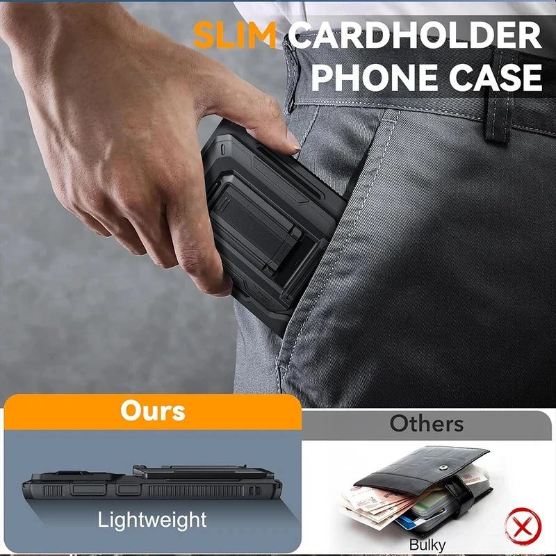 Heavy Duty Armor Case For IPhone17 16 15 14 13 Pro Max  Air Sliding Camera Cover Card Slot Wallet Kickstand Shockproof Bumper