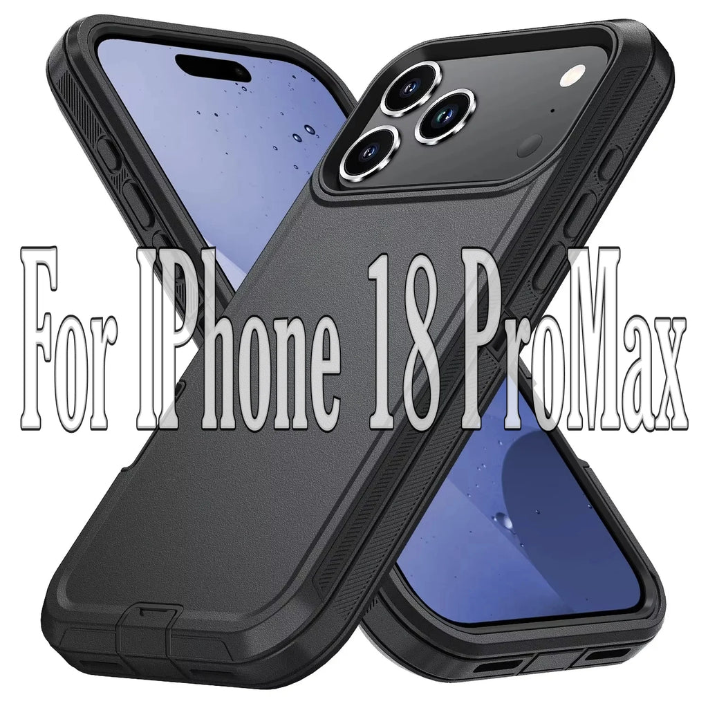 3-in-1 Heavy Duty Shockproof Armor Box Phone Cases for IPhone 18 17 Pro Max Air 16 E 15 14 Plus Dustproof Hard PC+TPU Back Cover