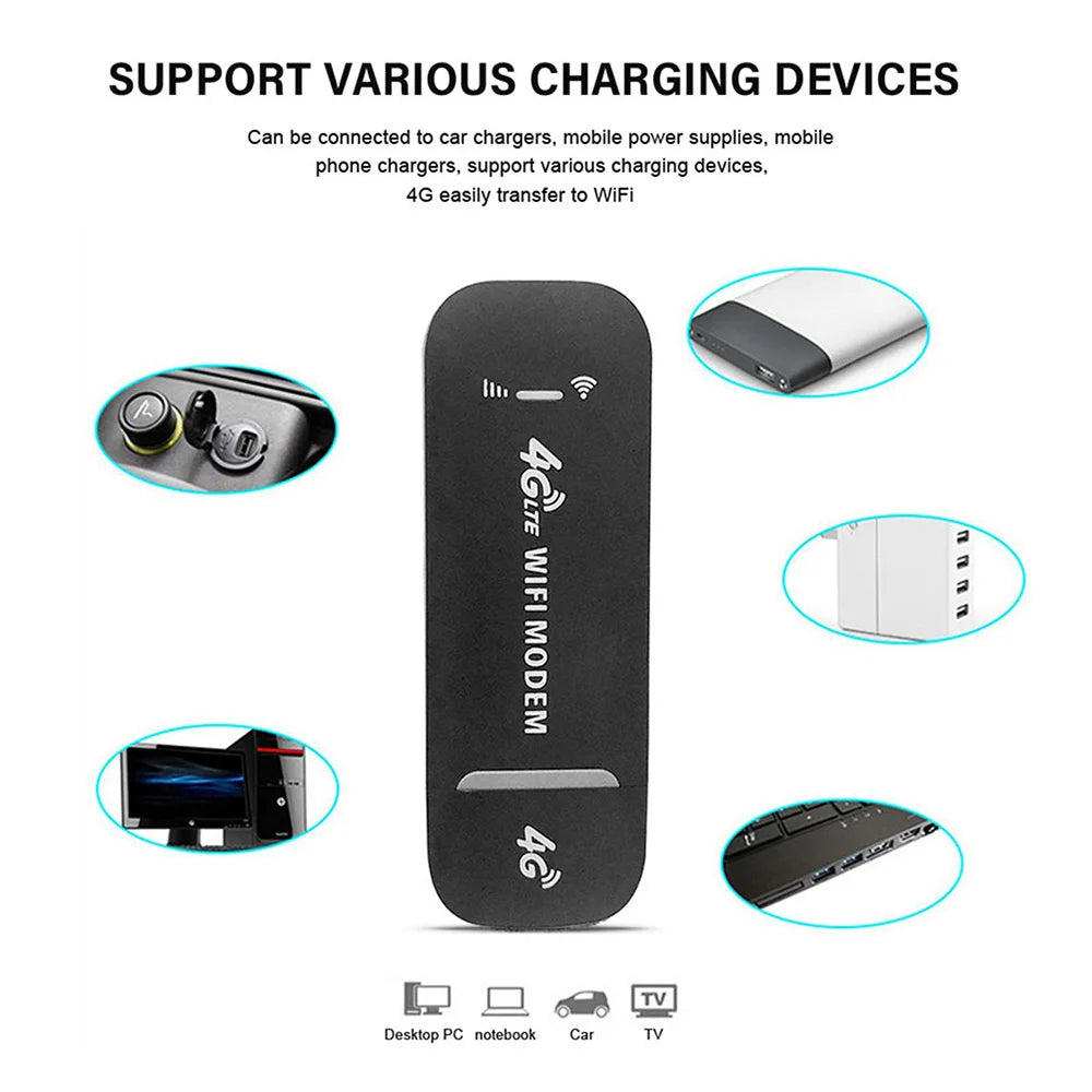 150Mbps 4G LTE USB WiFi Dongle Sim Card Wireless Modem Stick Portable Mobile Broadband Router Adapter for Home Office Travel Use