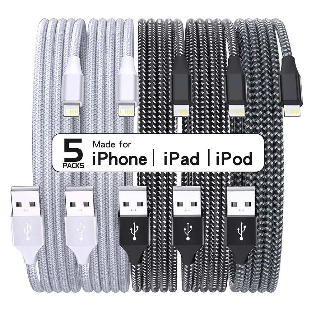 5Packs USB To Lightning Cable For IPhone14 13 12 11 Pro Max X XS XR 12W Fast Charging Cable Data Wire Cord USB C Cable For iPhon