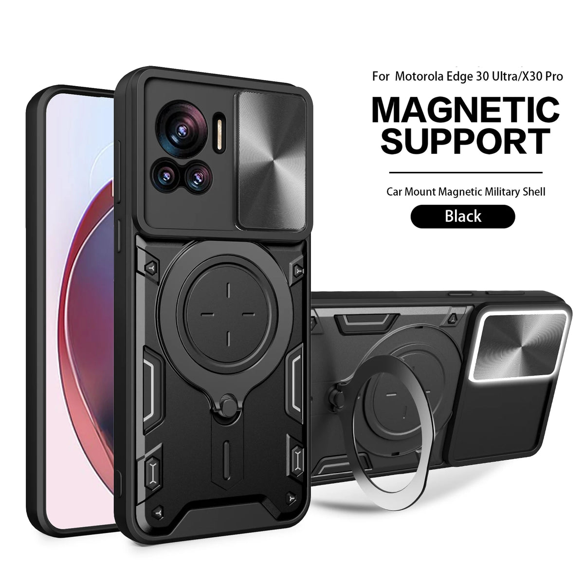 For Motorola Edge 30 Ultra Phone Case Edge 30 Ultra Heavy Duty Rugged Armor Magnetic Bracket CaseSlide Camera Protection Cover