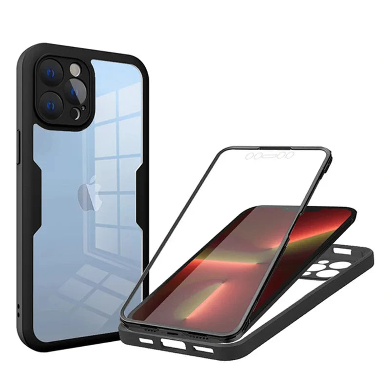360 Full Body Heavy Duty Case For iPhone 15 14 Pro Max 13 12 Pro 11 XS 7 8 Plus Double Sided Transparent Cover Soft Phone Case