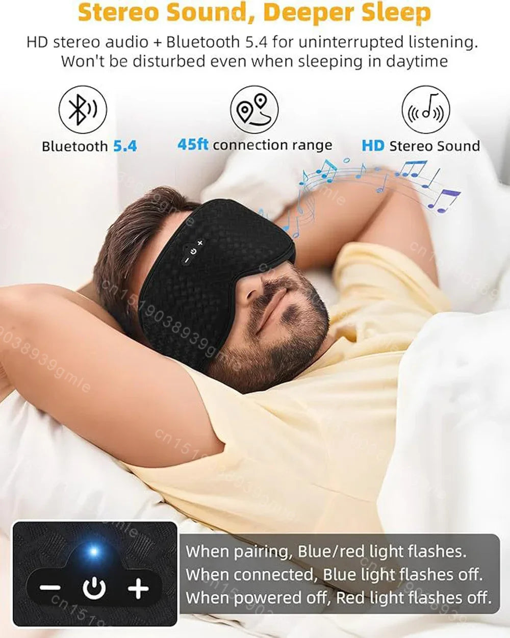 Bluetooth Music 3D Sleeping Eye Mask Wireless Headphones Breathable Light Blocking Air Travel Smart Elastic Sleep Headband