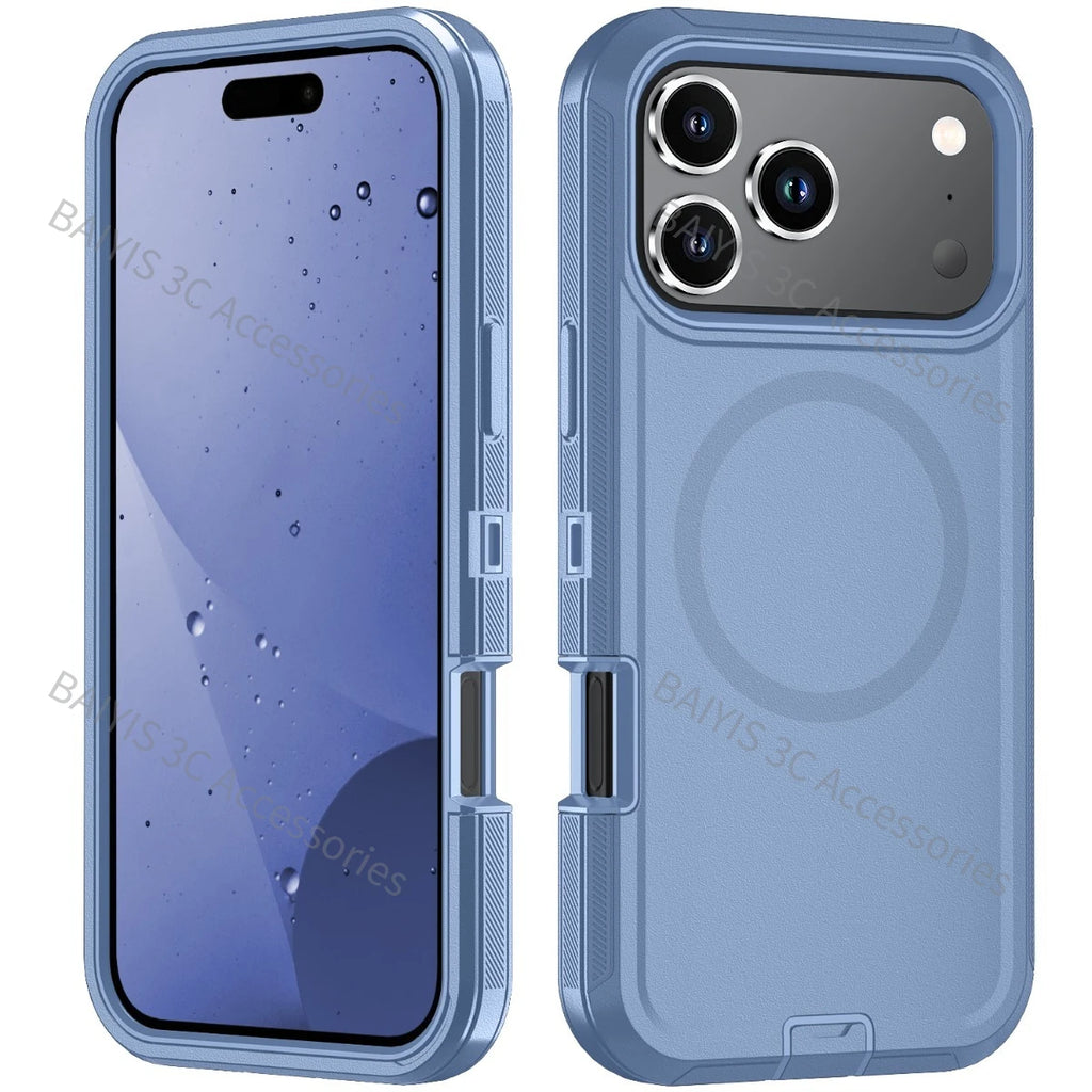 Heavy Duty Hybrid Defender 3-Layer Phone Case for iPhone 13 14 17 18 Pro Max 16 15 Plus Air for Magsafe Rugged Armor Cover Funda