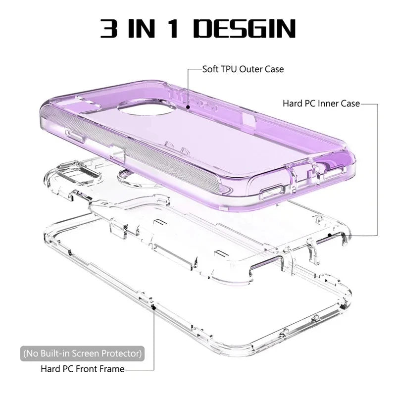 Case For iPhone 16 15 14 13 12 11 Pro Max Plus Xs Xr 8 7 Full 3 in 1 Shockproof Heavy Duty Anti-Scratch Rugged Clear Cover Funda