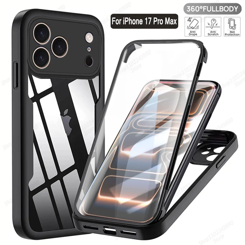 360 Full Cover Case For iPhone 17 Pro Max Air Capa For iPhone 18 Pro Max 14 15 Plus 16E 13 12 Mini Screen Protection Phone Cover