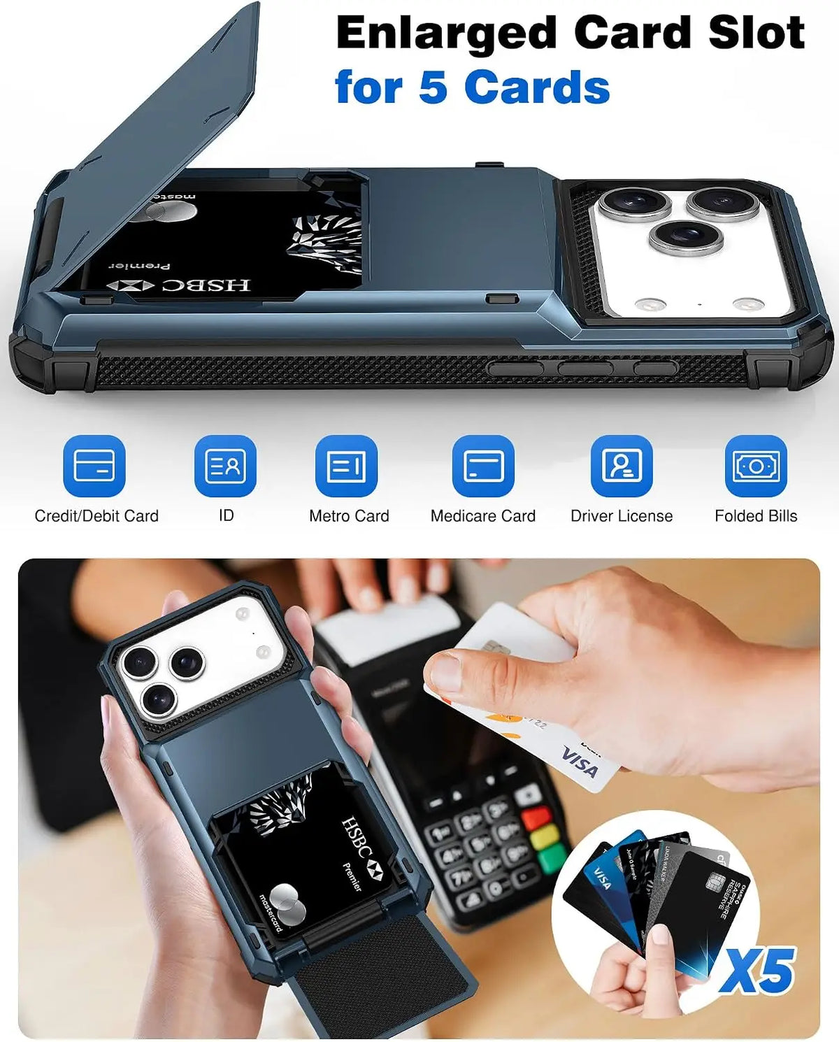 Case For iPhone 18 Pro Max 18 Pro 17 Pro Max 17 Pro Card Holder Heavy Duty Wallet Hidden Flip Slot Protective Hard Back Cover