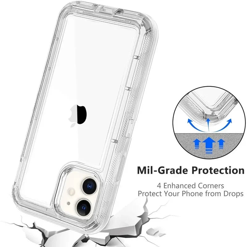 Case For iPhone 16 15 14 13 12 11 Pro Max Plus Xs Xr 8 7 Full 3 in 1 Shockproof Heavy Duty Anti-Scratch Rugged Clear Cover Funda