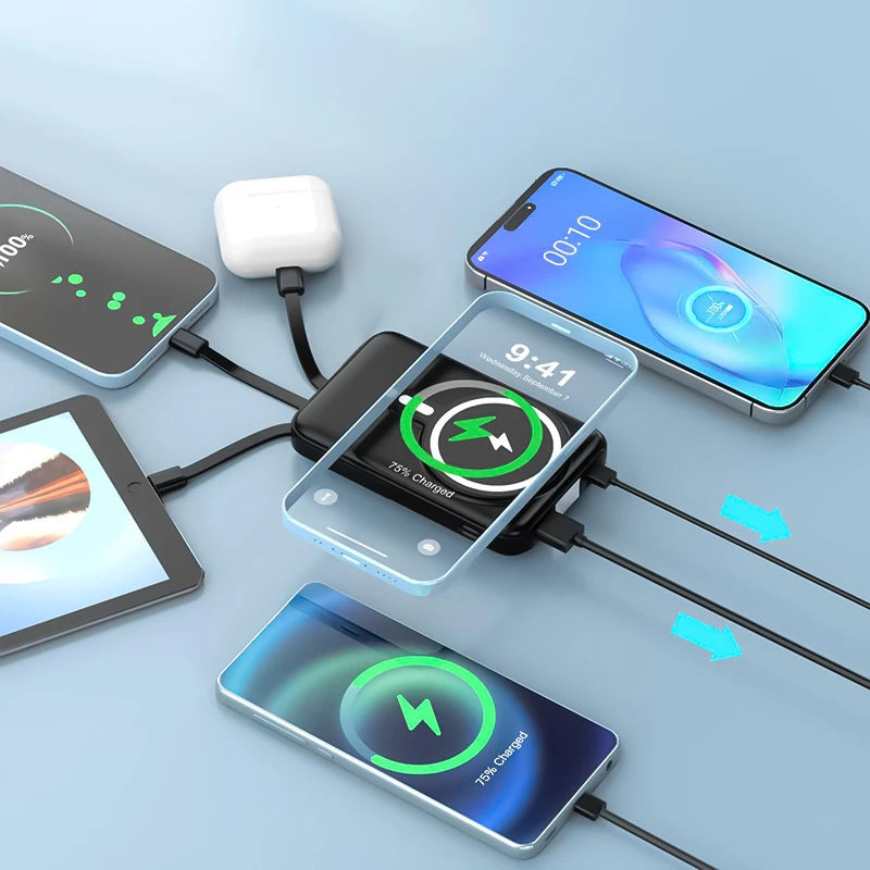 10000mAh Wireless Magnetic Power Bank Portable 22.5W Fast Charging For All Smartphones Mobile Power with Back Clip and Bracket Desktop Charger