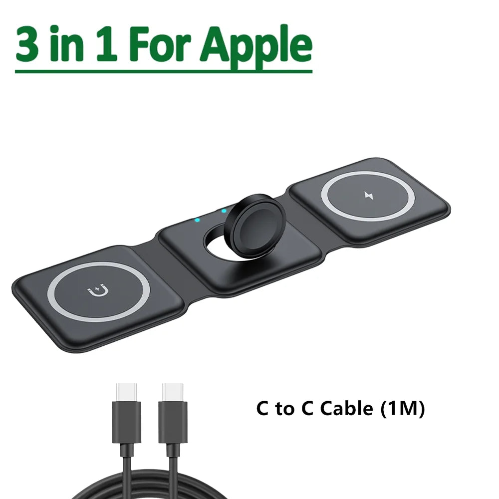 3 in 1 Magnetic Wireless Charger Pad Stand for iPhone 17 16 15 14 130 Pro Max Airpods iWatch Fast Wireless Charging Dock Station