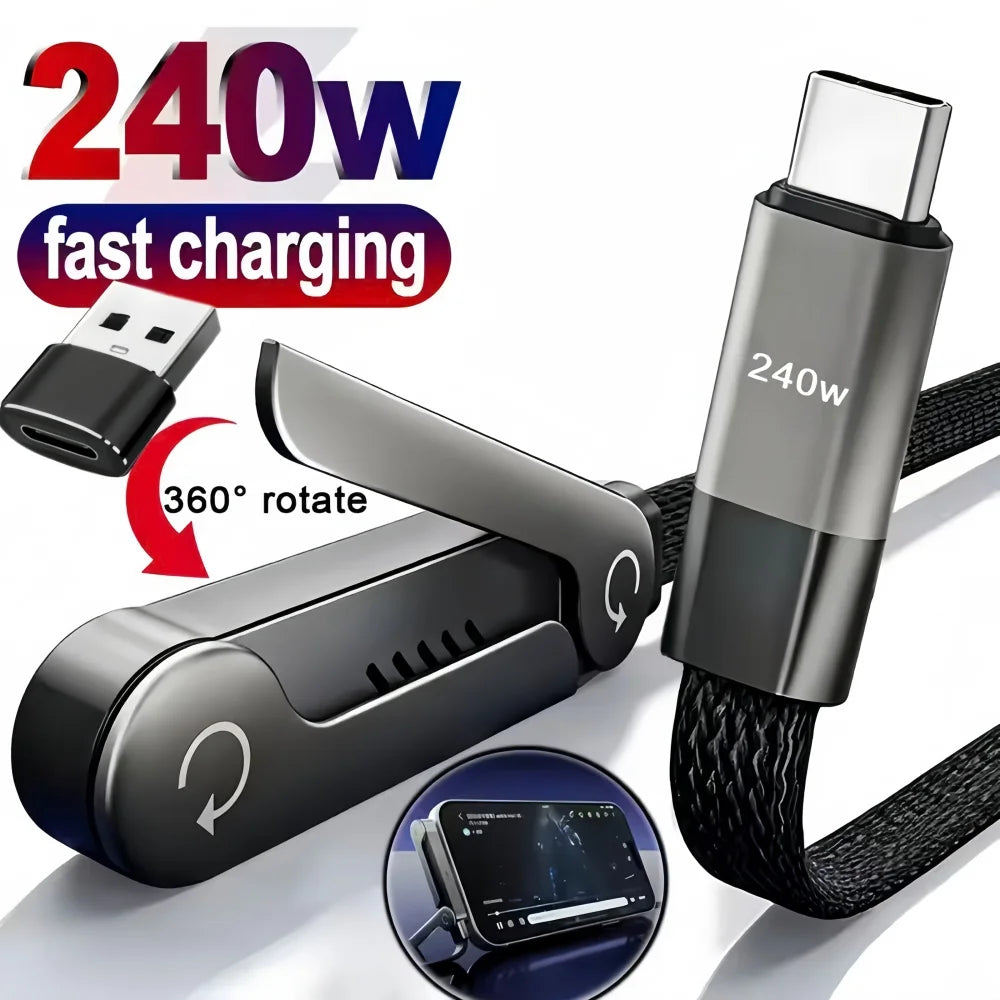 1/3PCS Foldable Charging Cable With Integrated Stand Fast Charging Cable Phone Tablet 240W Ultra-Fast Data Cable Phone Holder