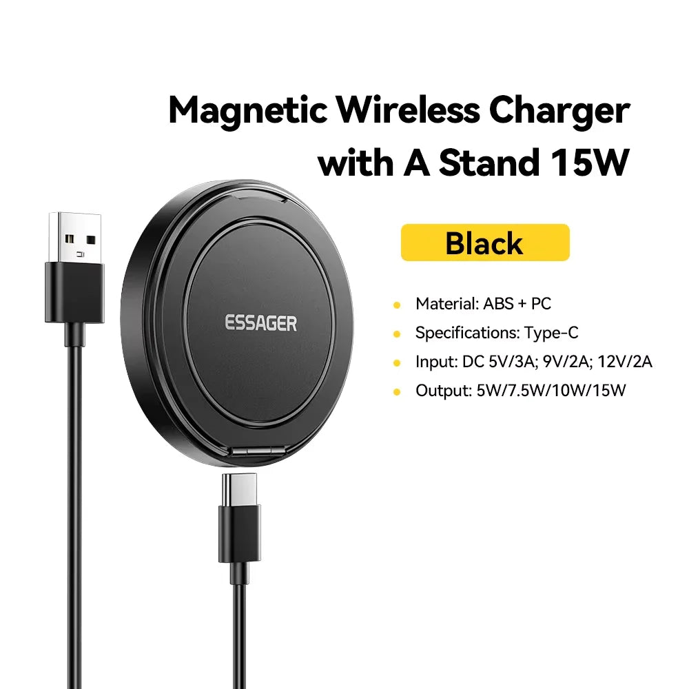 Essager 15W Magnetic Wireless Charger Stand 2-in-1 Charging Stand For iPhone 15 16 14 13Pro Max AirPods For MagSafe Fast Charger
