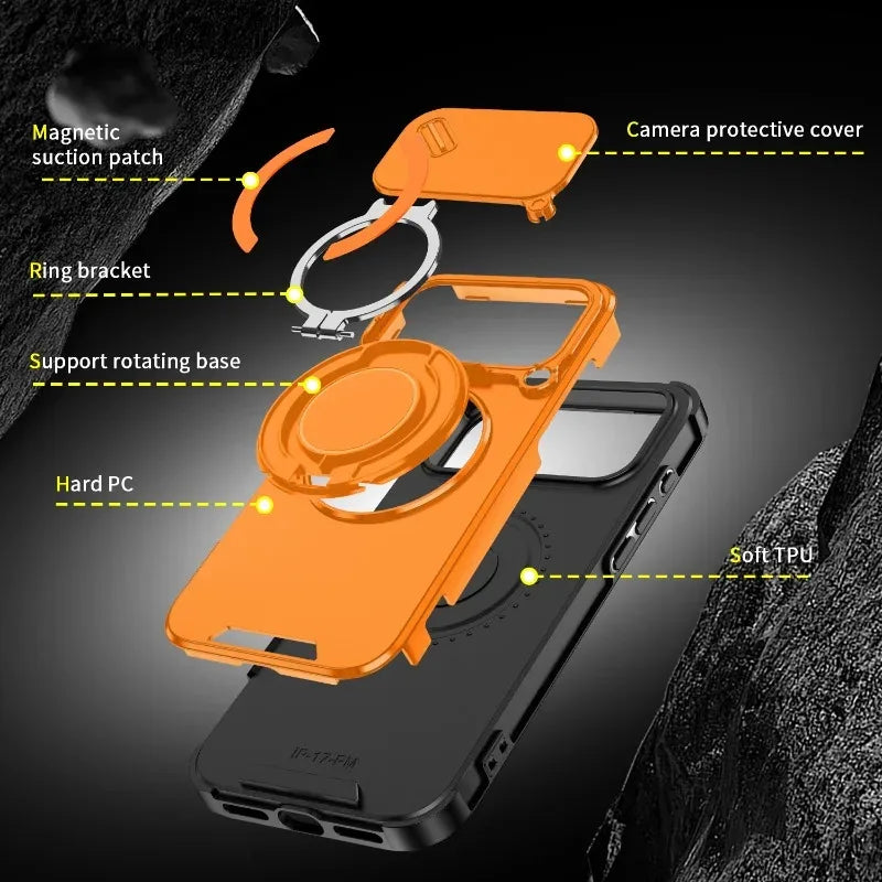 Heavy Duty Rugged Armor Magnetic Bracket Phone Case For iPhone 17 Pro Max 17 Air  17Pro Slide Camera Protection shockproof Cover