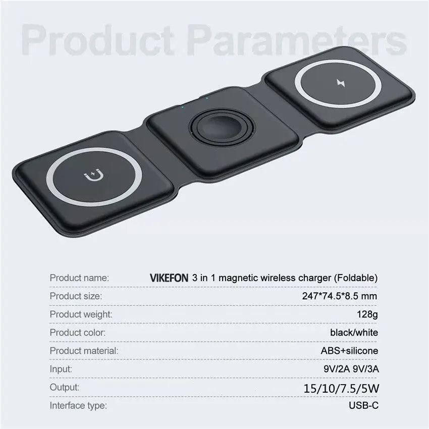 3 in 1 Magnetic Wireless Charger Pad Stand for iPhone 17 16 15 14 130 Pro Max Airpods iWatch Fast Wireless Charging Dock Station