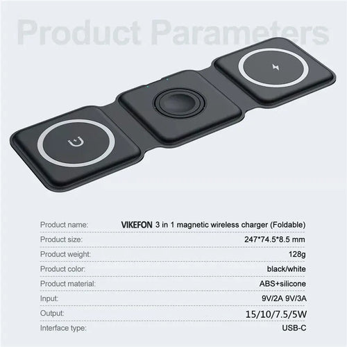 3 in 1 Magnetic Wireless Charger Pad Stand for iPhone 17 16 15 14 130 Pro Max Airpods iWatch Fast Wireless Charging Dock Station