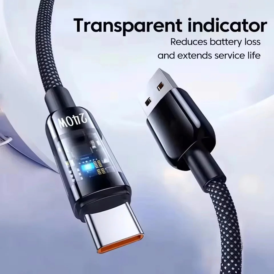 0.25/1/1.5/2M 240W Nylon USB C PD Super Fast Charging Data Cable With LED Display USB To Type C Quick Charge Data Cords New