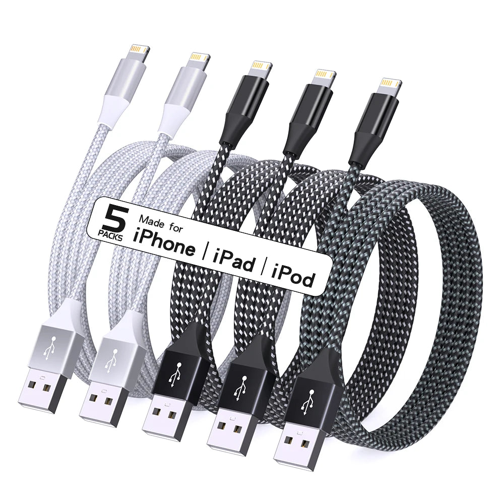 5Packs USB To Lightning Cable For IPhone14 13 12 11 Pro Max X XS XR 12W Fast Charging Cable Data Wire Cord USB C Cable For iPhon