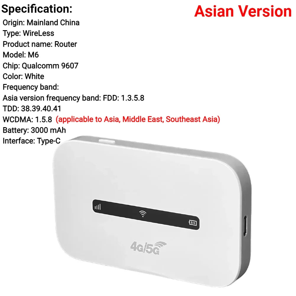 4G LTE Wireless Internet Router 3000mAh 150Mbps Modem Router Support 8 To 10 Users with SIM Card Slot for Home Office Car Travel