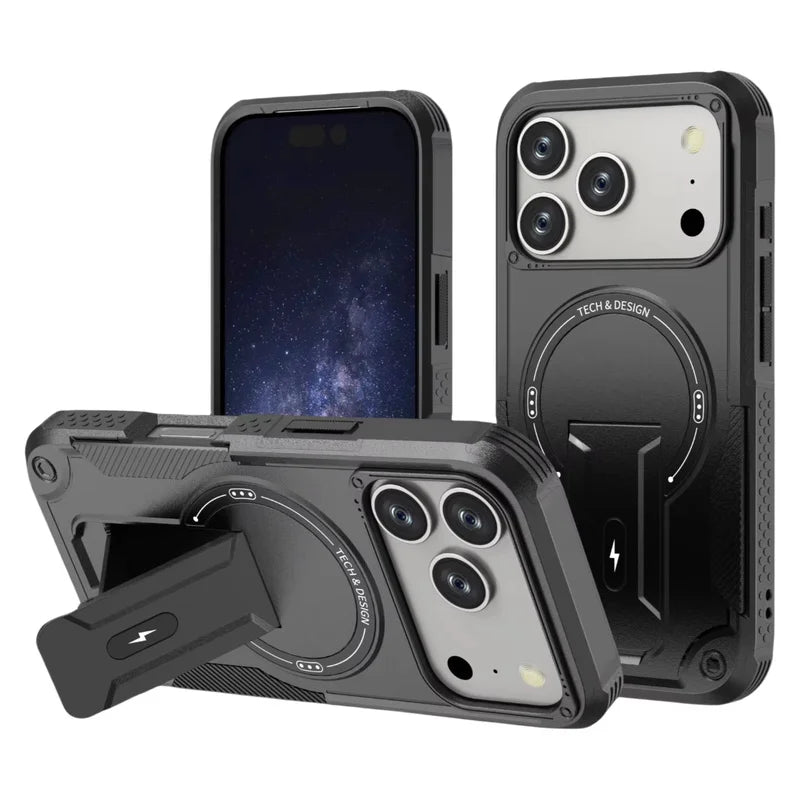 Phone Case - Heavy Duty Shock Resistant Armor Magnetic Phone Case for iPhone 18 Pro 17 Pro Max Invisible Stand Bumper Rear Cover