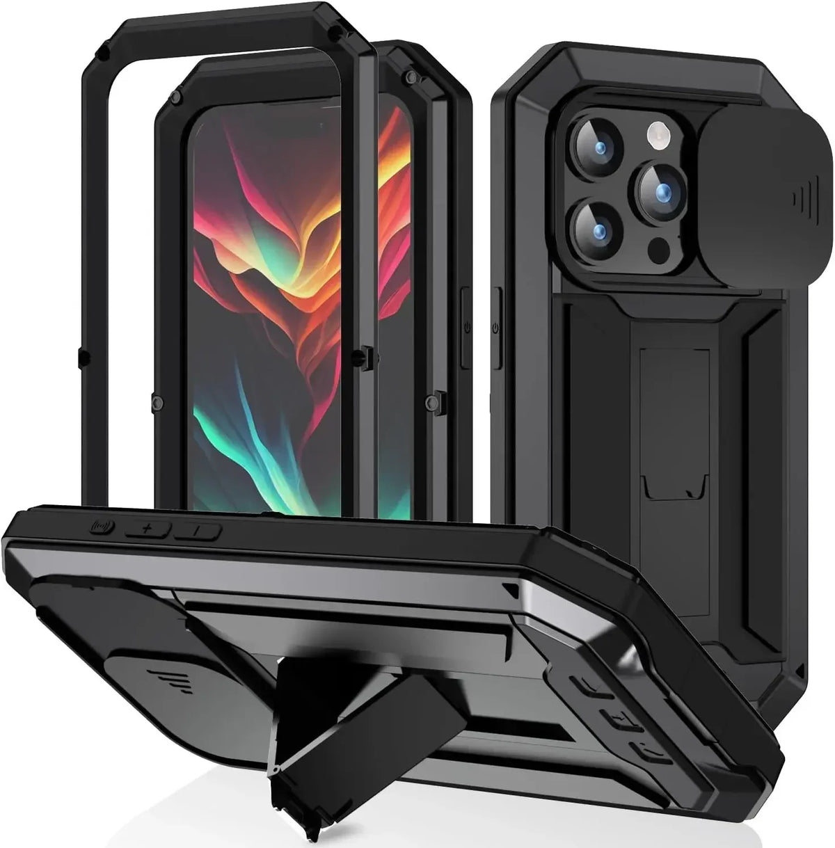 Heavy Duty Rugged Metal Case for iPhone, Case for iPhone 17 16 15 14, 13 Pro Max, Screw Military Shockproof Cover with Screen Ca
