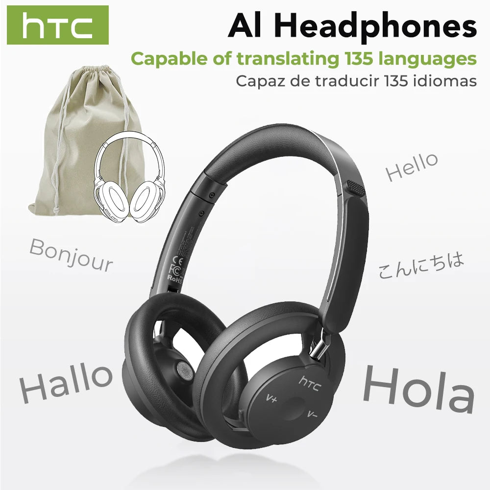 HTC HP06 Bluetooth V6.0 Wireless Open-Ear Headphones Foldable Punchy Bass Headset for PC Laptop Phone TV Lightweight Hollow Airy