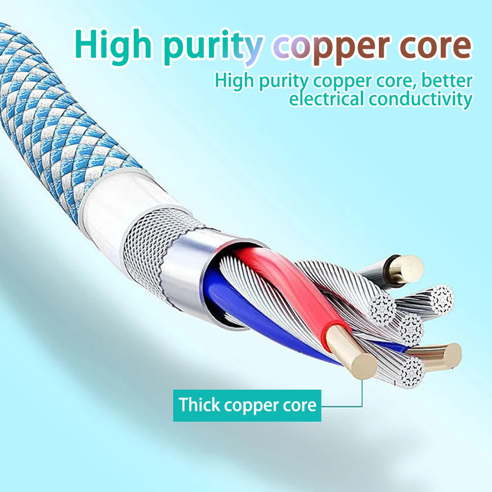 QC3.0 Fast Charging Cable 180 Degree Elbow Rotation PD Fast Charge Cable USB To Type C  Zinc Alloy Braided Data Cable For iPhone