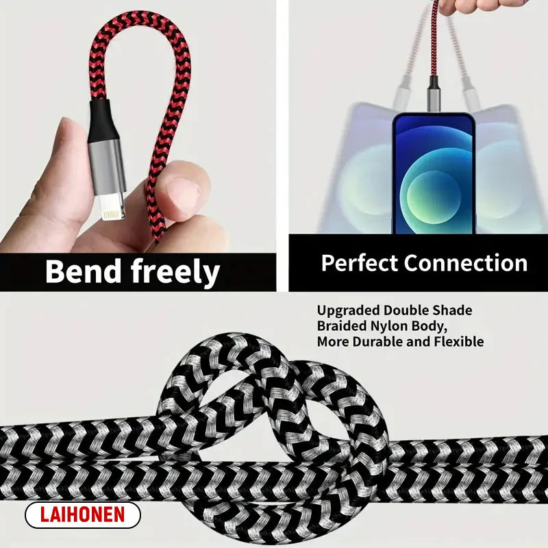 LAIHONEN USB Cable For iPhone 5 6 7 8 Plus X XS XR 11 12 13 14 Pro Max SE 1m 2m 3m Long  Short iOS Data Charger Cord Fast Charge