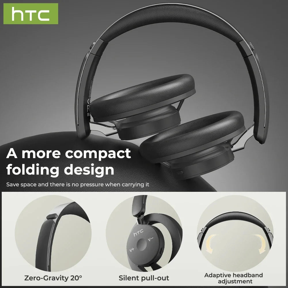 HTC HP06 Bluetooth V6.0 Wireless Open-Ear Headphones Foldable Punchy Bass Headset for PC Laptop Phone TV Lightweight Hollow Airy