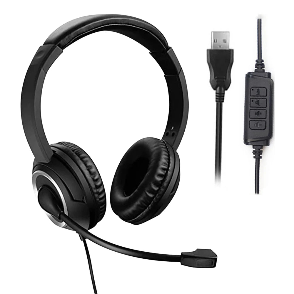 USB Headset with Mic Mute for PC 3.5mm Business Headphones with Rotatable Microphone Noise Cancelling