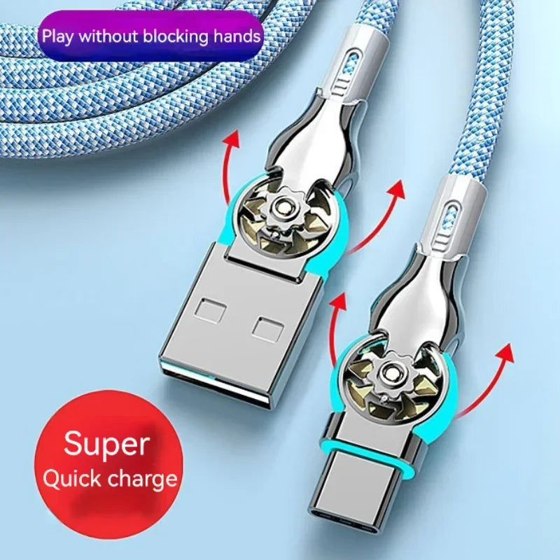 180 Degree Elbow Rotation USB A To Type C Micro USB Cable Zinc Alloy Braided LED Indicator Fast Charge Data Charger Wire