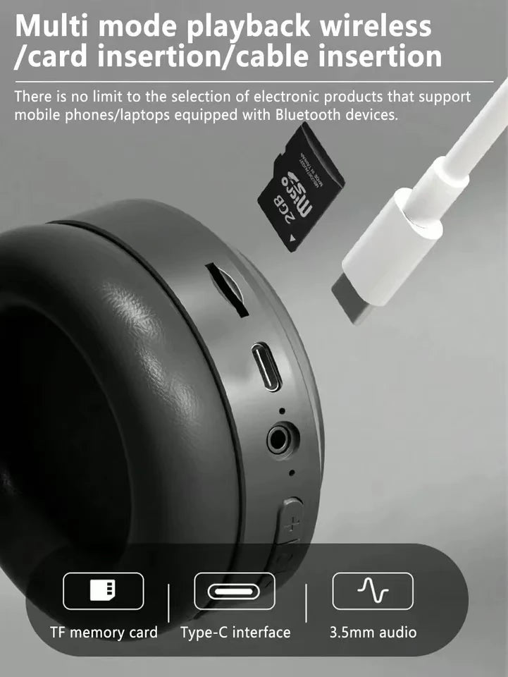Over Ear HIFI Stereo Headsets Wireless Bluetooth Headphones Sports Gaming Earphones with HD Mic Support TF/AUX Noise Reduction