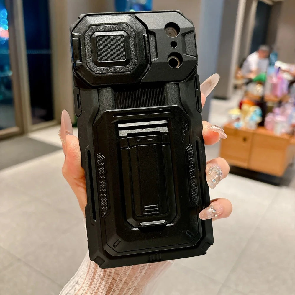 Phone Case For iPhone 17 16 15 14 13 Pro Max Plus Heavy Duty Protection With Sliding Camera Cover And Card Clip Cover Shockproof