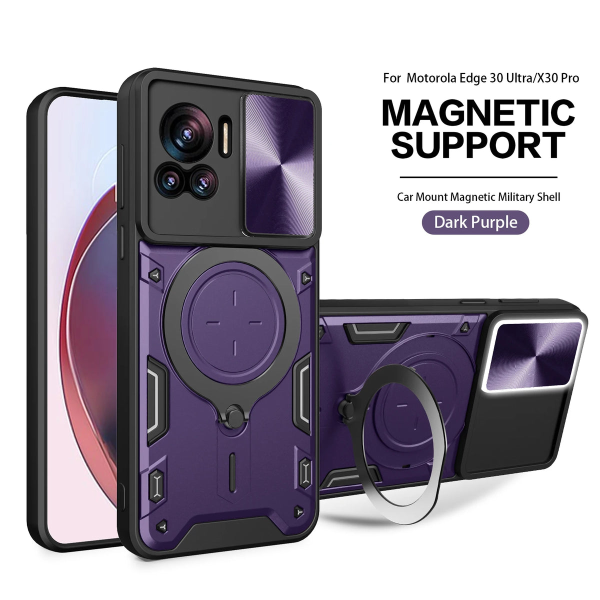 For Motorola Edge 30 Ultra Phone Case Edge 30 Ultra Heavy Duty Rugged Armor Magnetic Bracket CaseSlide Camera Protection Cover
