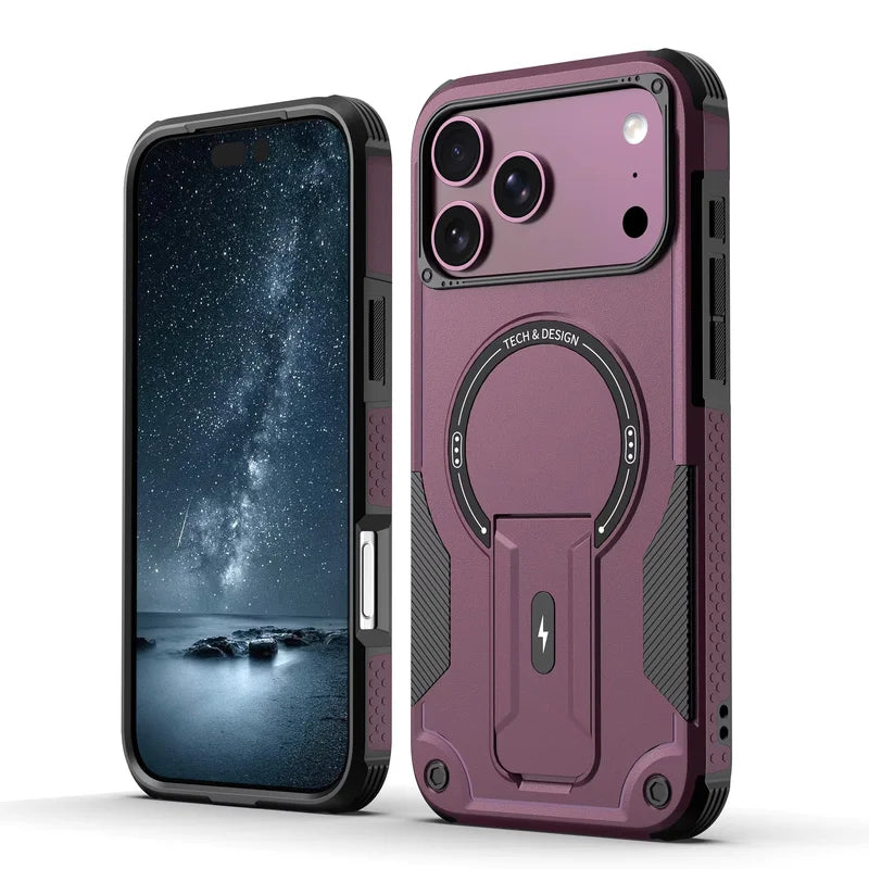 Phone Case - Heavy Duty Shock Resistant Armor Magnetic Phone Case for iPhone 18 Pro 17 Pro Max Invisible Stand Bumper Rear Cover