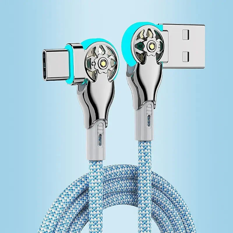 180 Degree Elbow Rotation USB A To Type C Micro USB Cable Zinc Alloy Braided LED Indicator Fast Charge Data Charger Wire