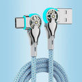 180 Degree Elbow Rotation USB A To Type C Micro USB Cable Zinc Alloy Braided LED Indicator Fast Charge Data Charger Wire