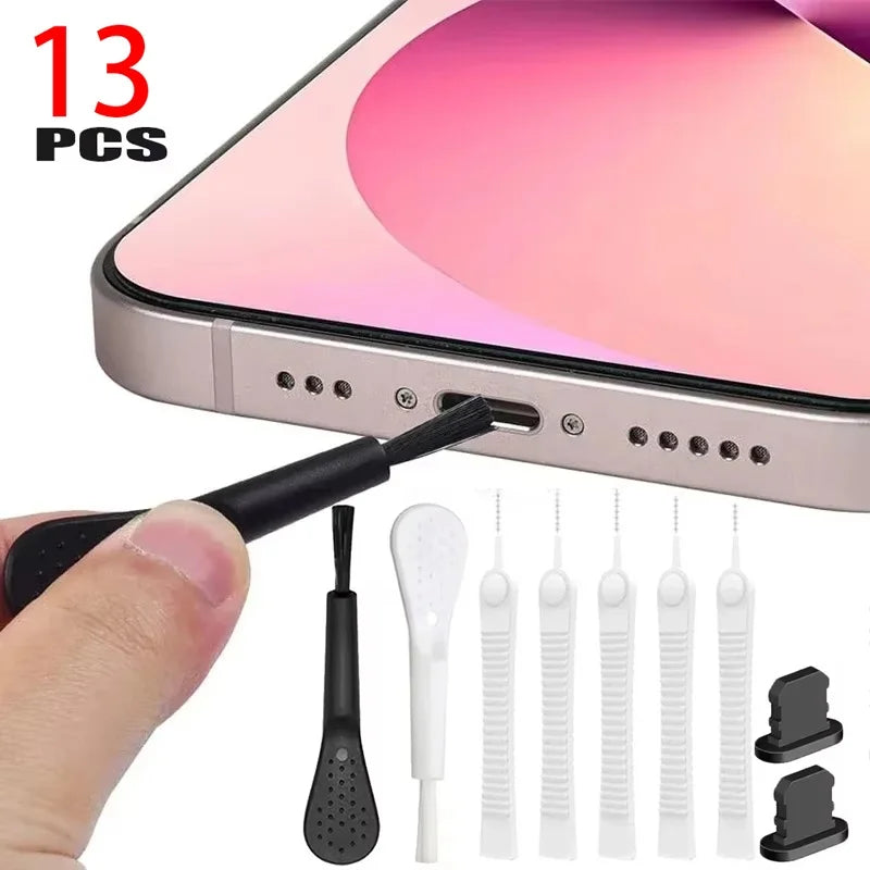 13Pcs Mobile Phone Charging Port Dust Plug For IPhone 14 13 12 Pro Max Port Cleaner Tool Kit Computer Keyboard Cleaner Brush Set