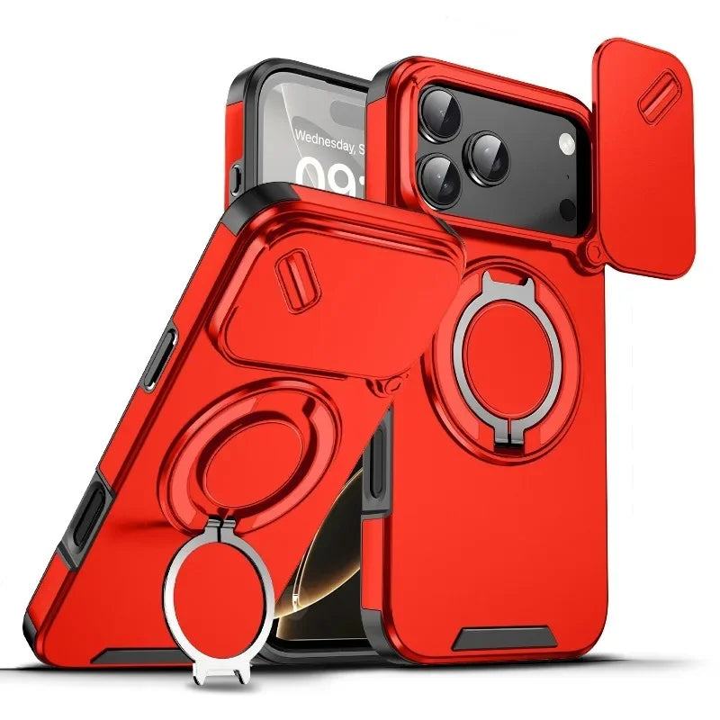 Heavy Duty Rugged Armor Magnetic Bracket Phone Case For iPhone 17 Pro Max 17 Air  17Pro Slide Camera Protection shockproof Cover