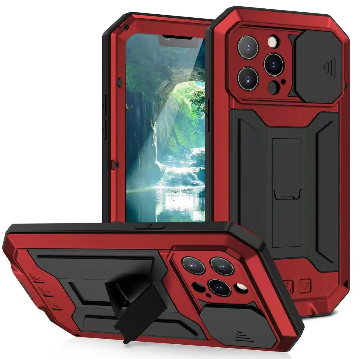 Military Heavy Duty Metal Case for iPhone 14 15 16 17 Pro Max Plus Slide Camera Built-in Screen Protector Full Body Hybrid Cover