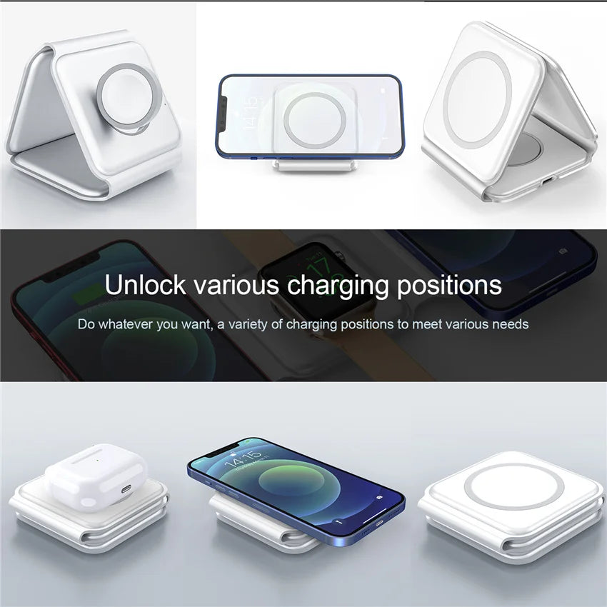 3 in 1 Magnetic Wireless Charger Pad Stand for iPhone 17 16 15 14 130 Pro Max Airpods iWatch Fast Wireless Charging Dock Station