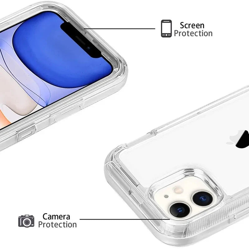 Case For iPhone 16 15 14 13 12 11 Pro Max Plus Xs Xr 8 7 Full 3 in 1 Shockproof Heavy Duty Anti-Scratch Rugged Clear Cover Funda