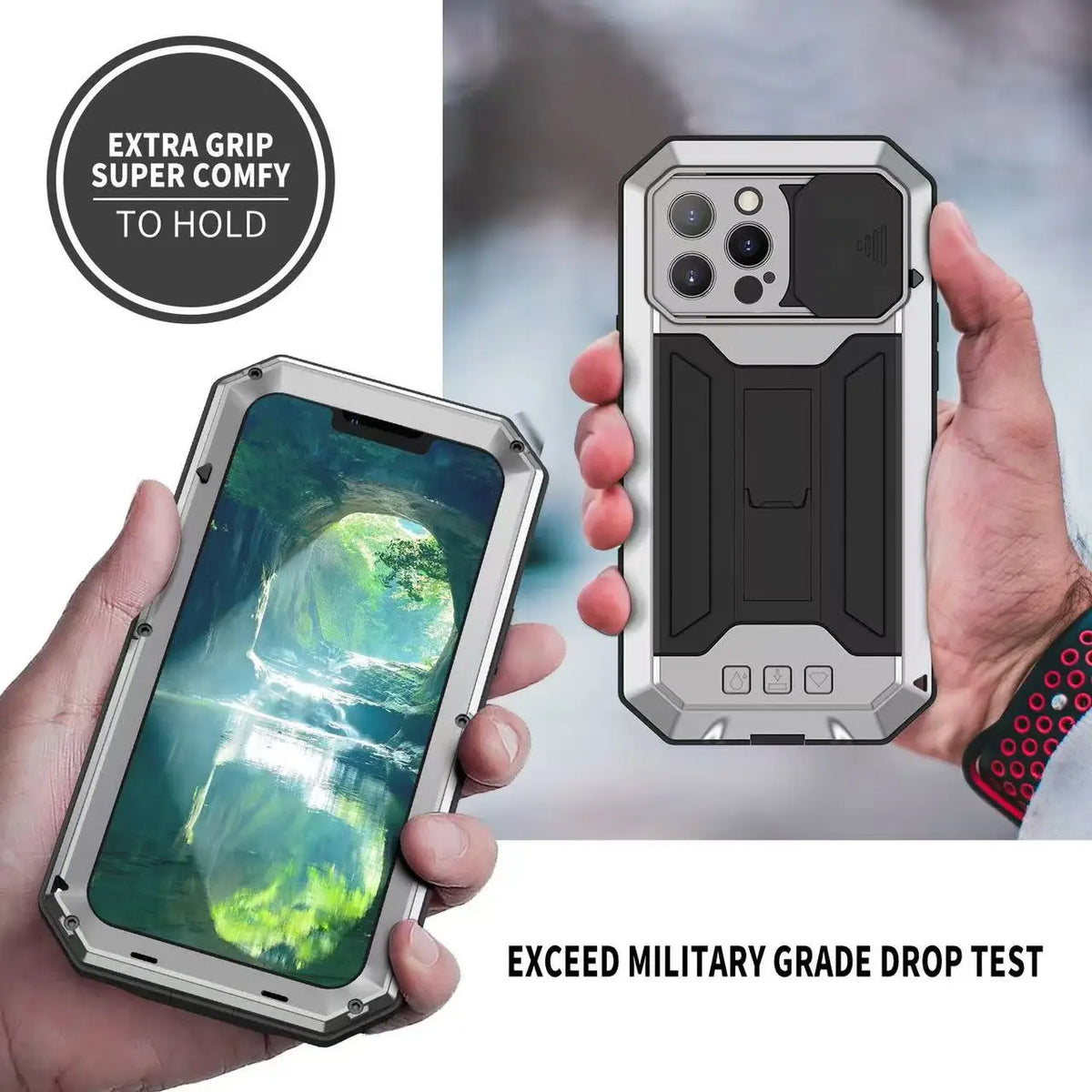 Military Heavy Duty Metal Case for iPhone 14 15 16 17 Pro Max Plus Slide Camera Built-in Screen Protector Full Body Hybrid Cover
